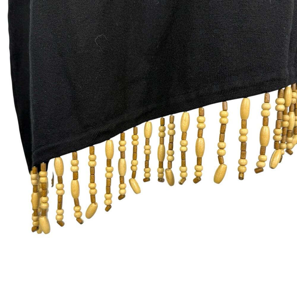 Cable & Gauge Tank Top Womens Medium Sleeveless Silk Y2K Wood Bead Fringe Boho - Picture 2 of 7